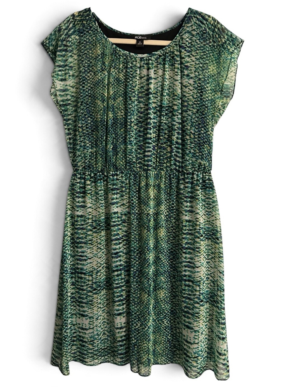 AGB Green Patterned Elastic Waist Dress